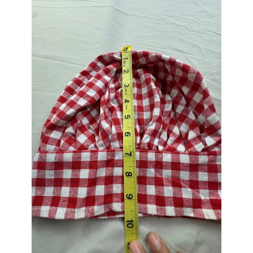 Red White Gingham Chef Hat Adjustable Toque Checkered Mushroom Cap Costume Hat